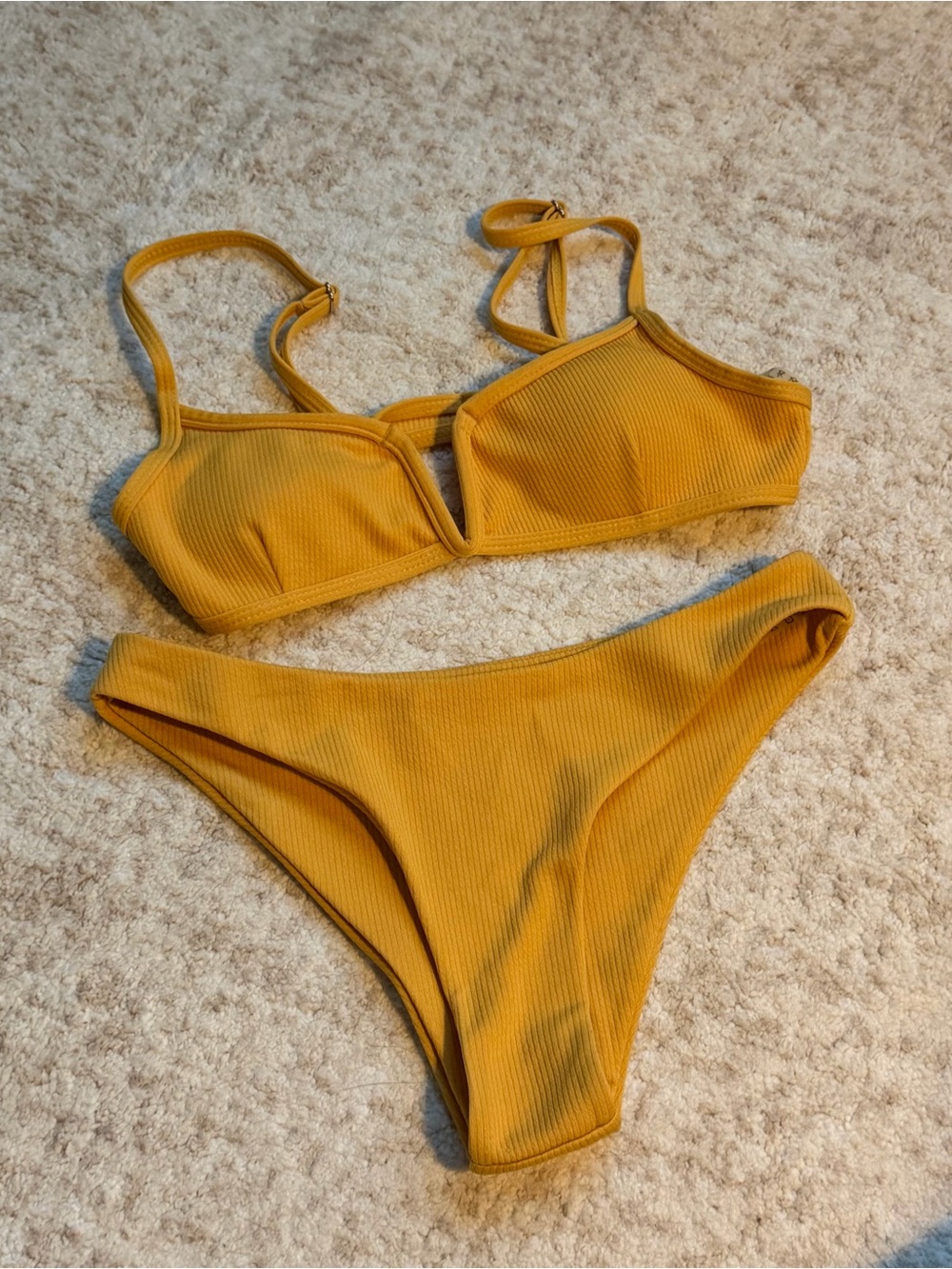 ZAFUL Ribbed Mustard Yellow Bikini Set (US Size 4)